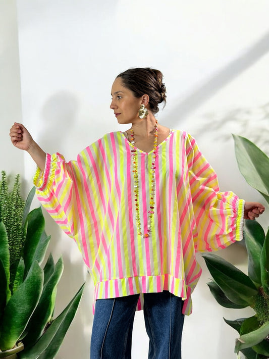 ABBY - BLOUSE OVERSIZE A RAYURE EN COTON JUSQU'A LA TAILLE 54