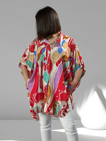 ANELISE - TUNIQUE OVERSIZE MOTIF ROUGE JUSQU'A LA TAILLE 58
