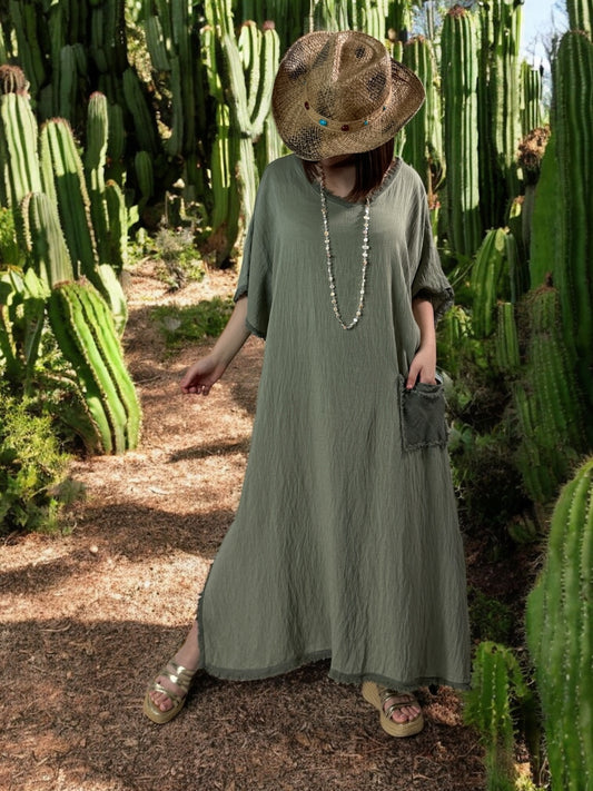 ABBY - ROBE KAKI 1 POCHE JUSQU'A LA TAILLE 54