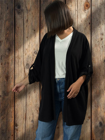 TEDDY - GILET NOIR EN MAILLE OVERSIZE JUSQU'A LA TAILLE 54