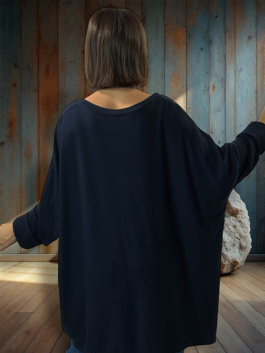 OSCAR - PULL OVERSIZE MARINE EN MAILLE FLUIDE JUSQU'A LA TAILLE 56