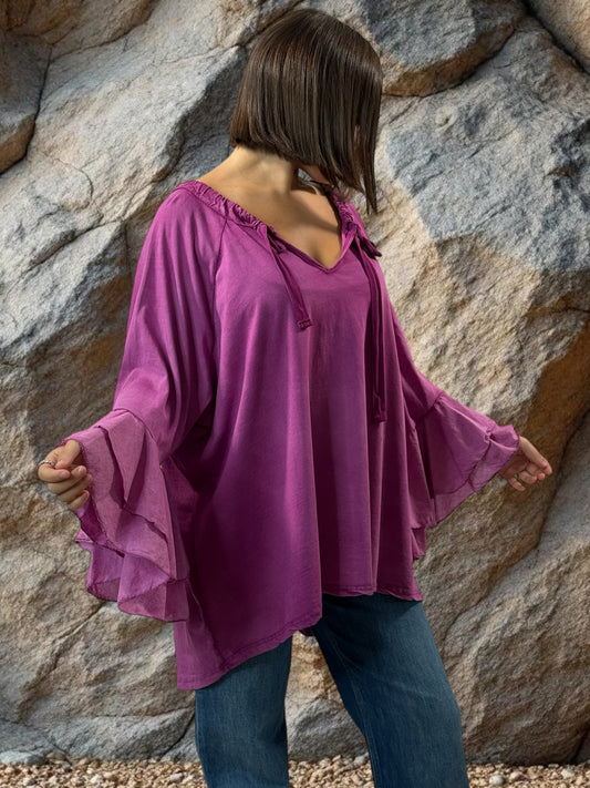 EMILIE - BLOUSE CYCLAMEN EN COTON OVERSIZE JUSQU'A LA TAILLE 52
