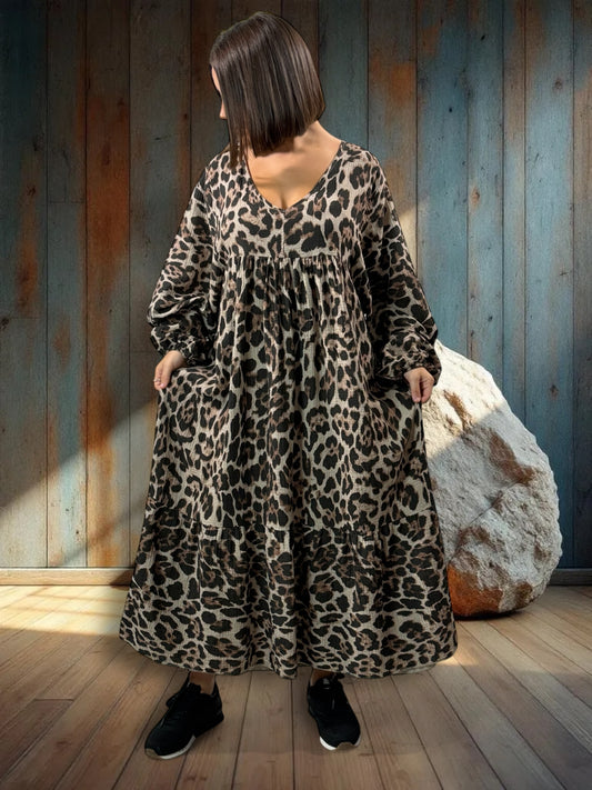 ANOUSHKA - ROBE LEOPARD BEIGE JUSQU'A LA TAILLE 56