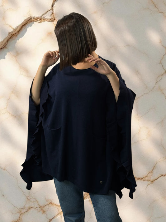 BIANCA - PONCHO MARINE EN MAILLE JUSQU'A LA TAILLE 56/58