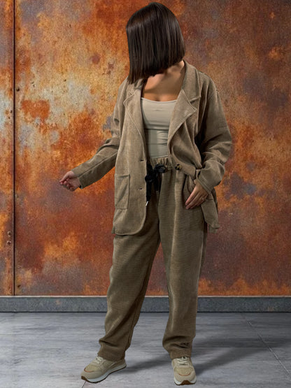 FLAVIE - VESTE CAMEL EN VELOURS JUSQU'A LA TAILLE 52