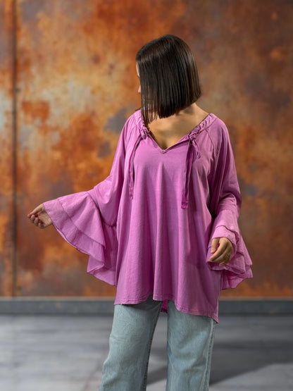 EMILIE - BLOUSE LILAS EN COTON OVERSIZE JUSQU'A LA TAILLE 52