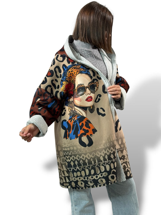 LULU - VESTE A CAPUCHE A MOTIF JUSQU'A LA TAILLE 52/54