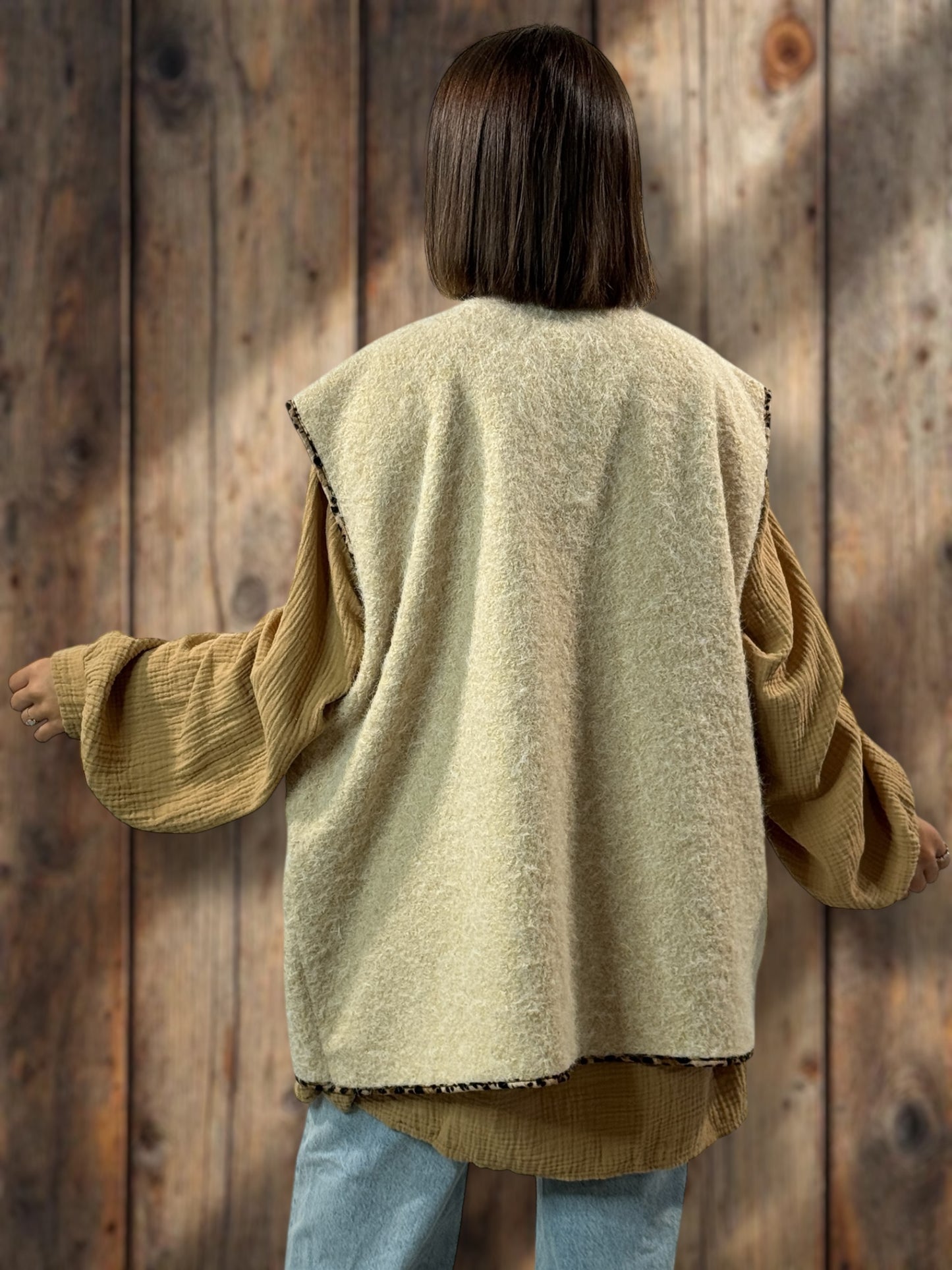 PAULO - GILET BEIGE SANS MANCHES JUSQU'A LA TAILLE 52/54