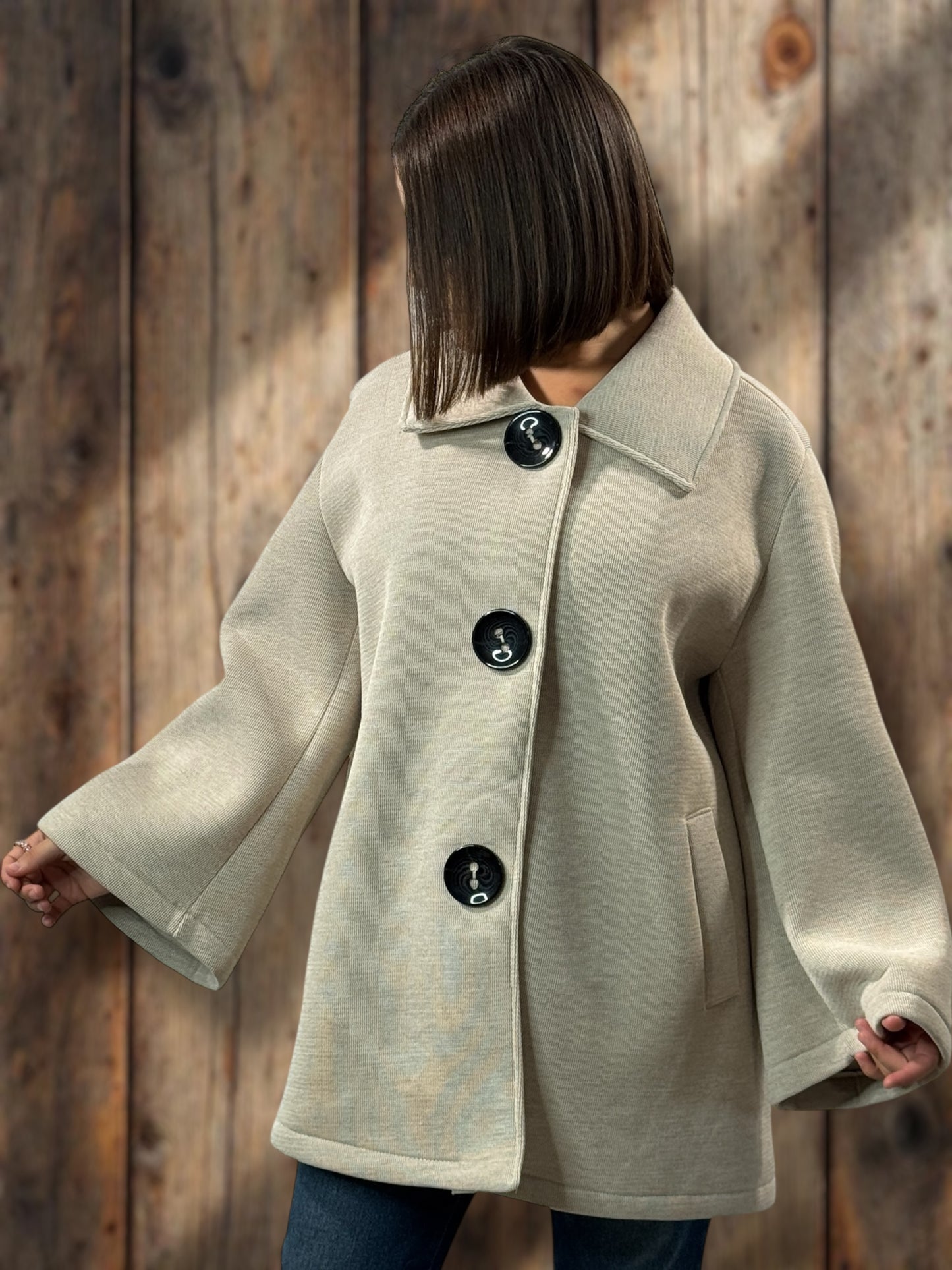 ROSALINA - VESTE OVERSIZE BEIGE JUSQU'A LA TAILLE 52