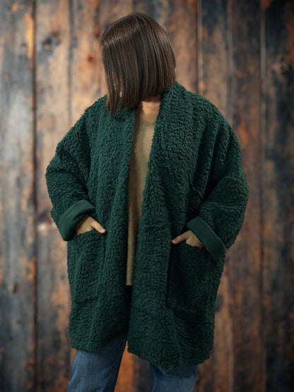 LILIROSE - VESTE OVERSIZE VERTE EN MOUMOUTE JUSQU'A LA TAILLE 56/58