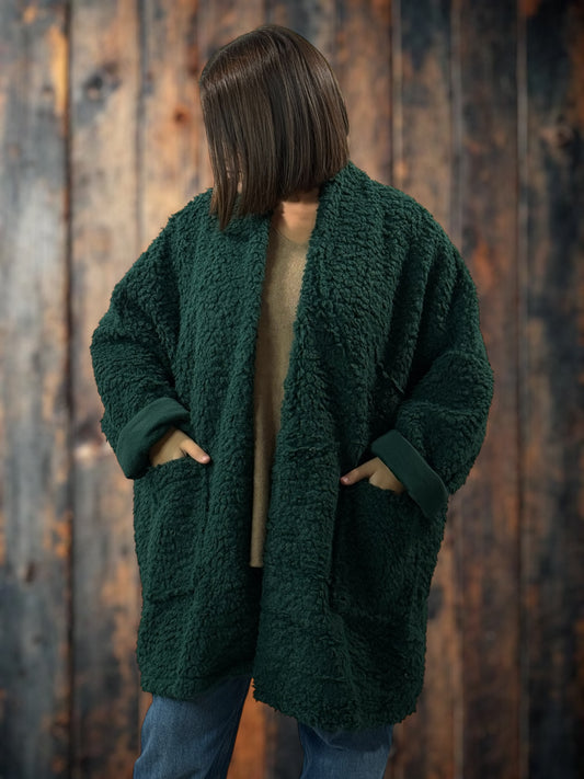 LILIROSE - VESTE OVERSIZE VERTE EN MOUMOUTE JUSQU'A LA TAILLE 56/58
