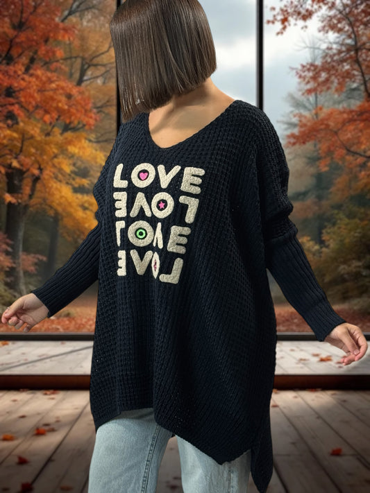 LOVELY - PULL OVERSIZE MARINE JUSQU'A LA TAILLE 56/58