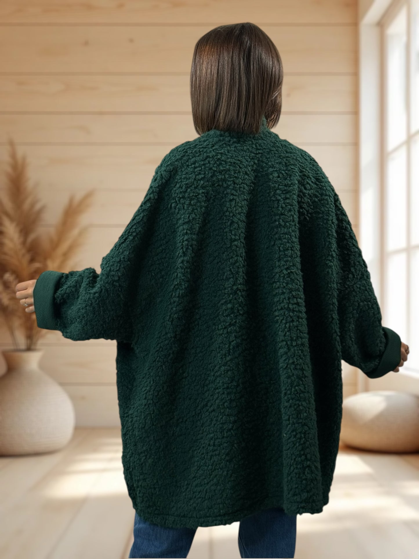 LILIROSE - VESTE OVERSIZE VERTE EN MOUMOUTE JUSQU'A LA TAILLE 56/58