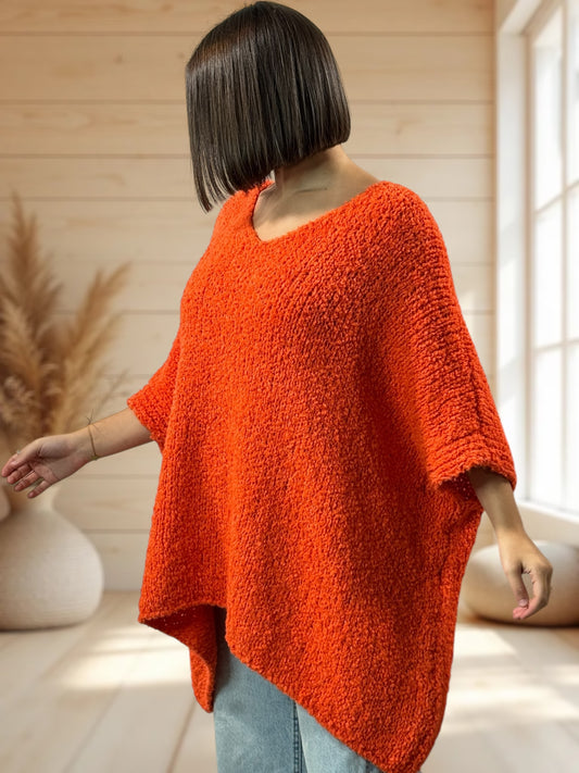 CAMILLE - PULL ORANGE OVERSIZE JUSQU'A LA TAILLE 58