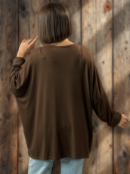 LAURA - PULL MARRON EN MAILLE FLUIDE JUSQU'A LA TAILLE 54