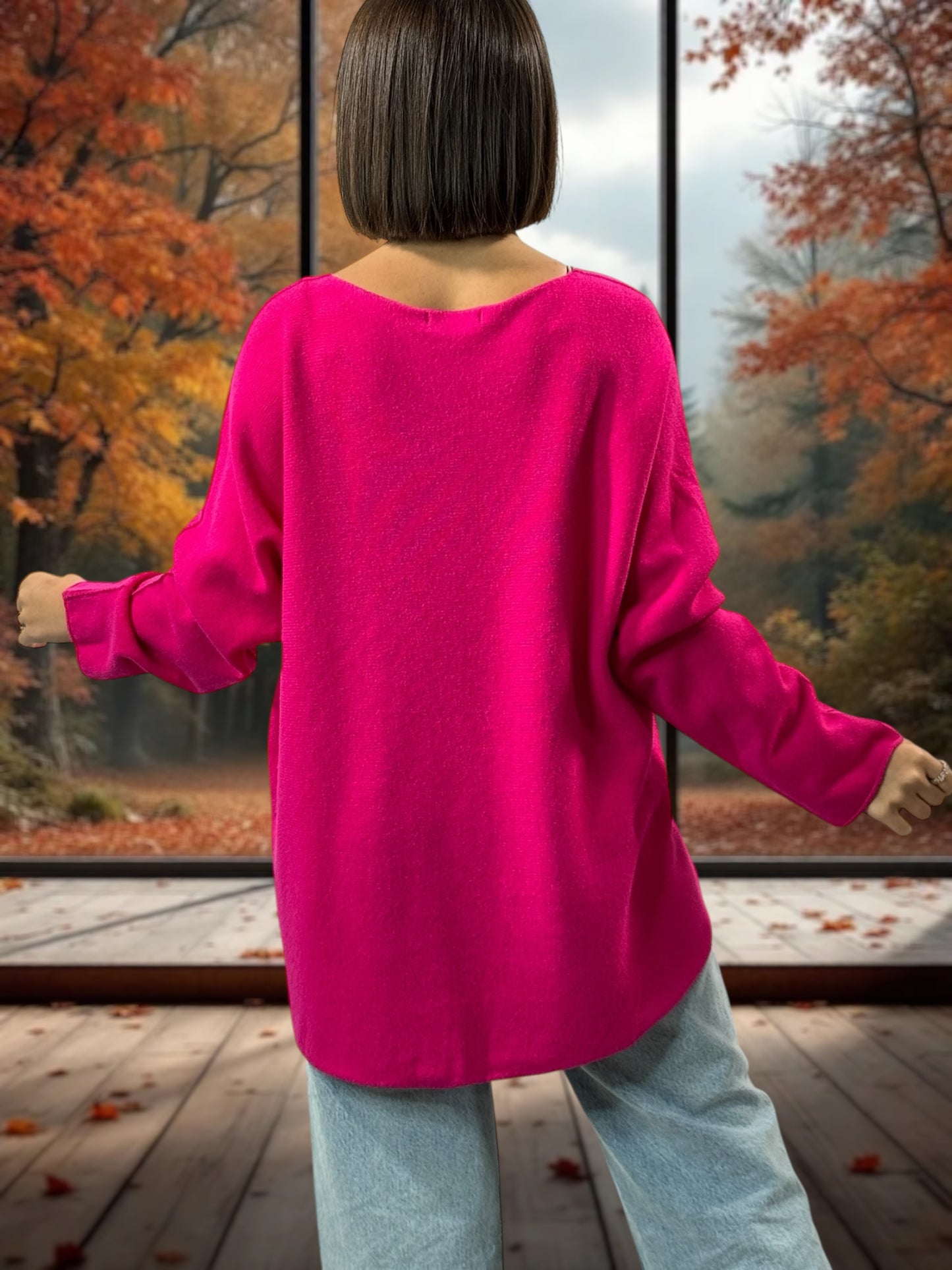FANNY - PULL OVERSIZE FUCHSIA JUSQU'A LA TAILLE 52