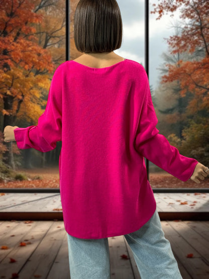 FANNY - PULL OVERSIZE FUCHSIA JUSQU'A LA TAILLE 52