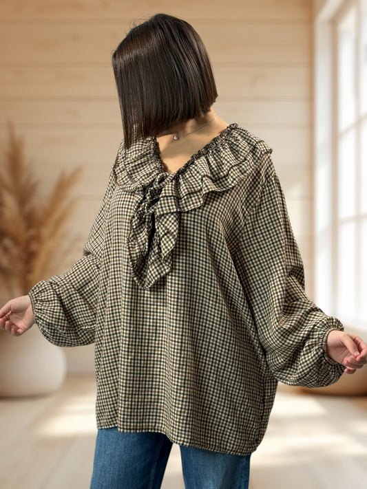 COLINE - BLOUSE A PETITS CARREAUX  JUSQU'A LA TAILLE 52/54