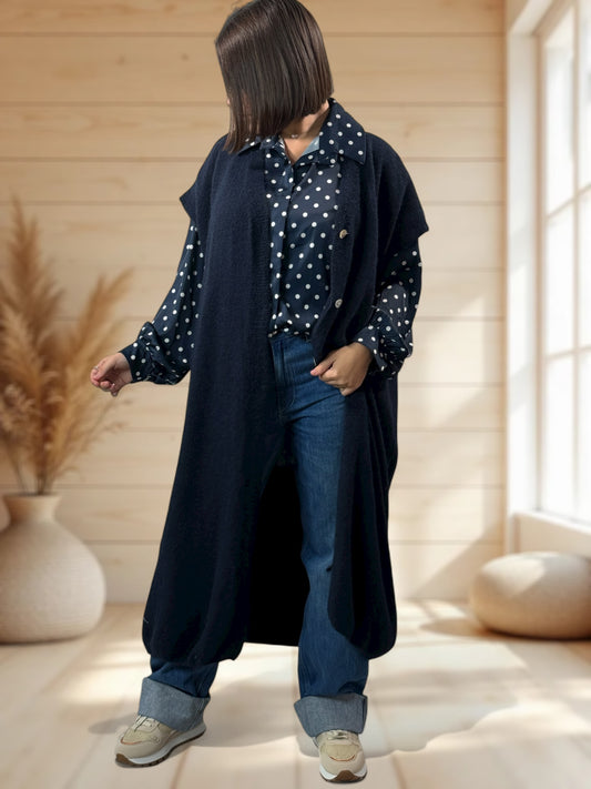 UGO - LONG GILET OVERSIZE MARINE JUSQU'A LA TAILLE 56/58