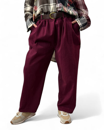 DIMITRI - PANTALON BORDEAUX AVEC CEINTURE JUSQU'A LA TAILLE 54