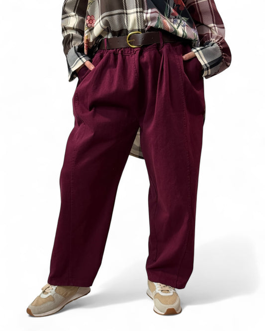 DIMITRI - PANTALON BORDEAUX AVEC CEINTURE JUSQU'A LA TAILLE 54