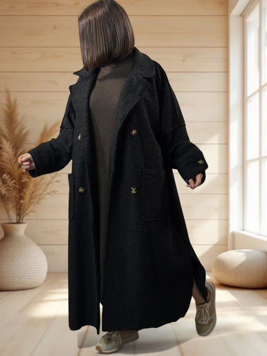 ROBERTO - LONG MANTEAU NOIR JUSQU'A LA TAILLE 50/52