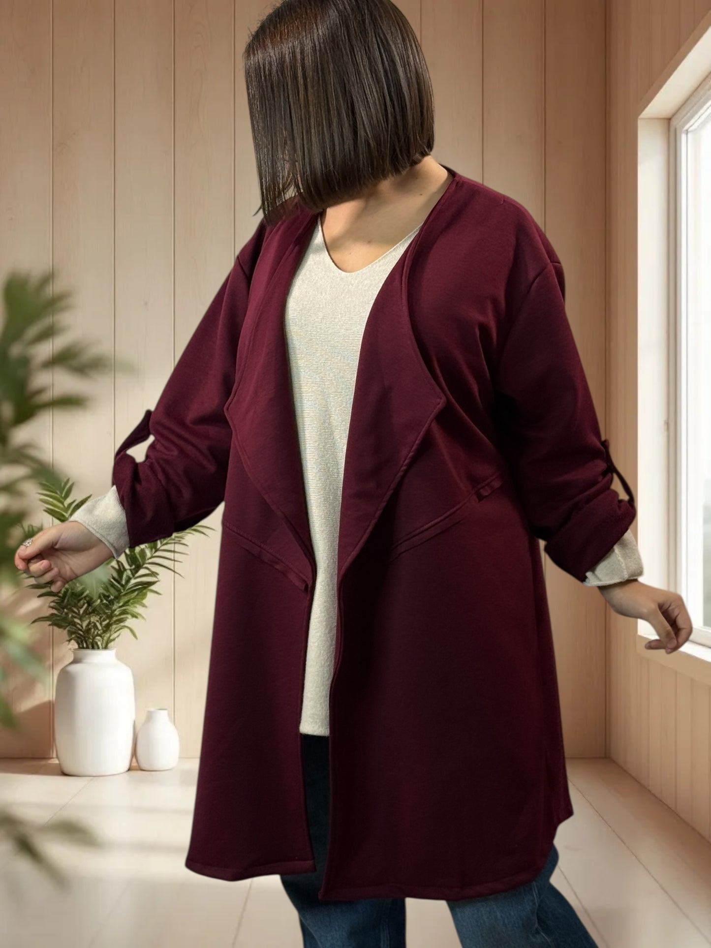 LYSIANE - VESTE BORDEAUX OVERSIZE JUSQU'A LA TAILLE 52/54