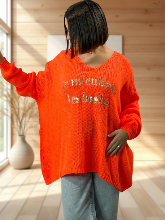 LUCIA - PULL OVERSIZE ORANGE JUSQU'A LA TAILLE 54