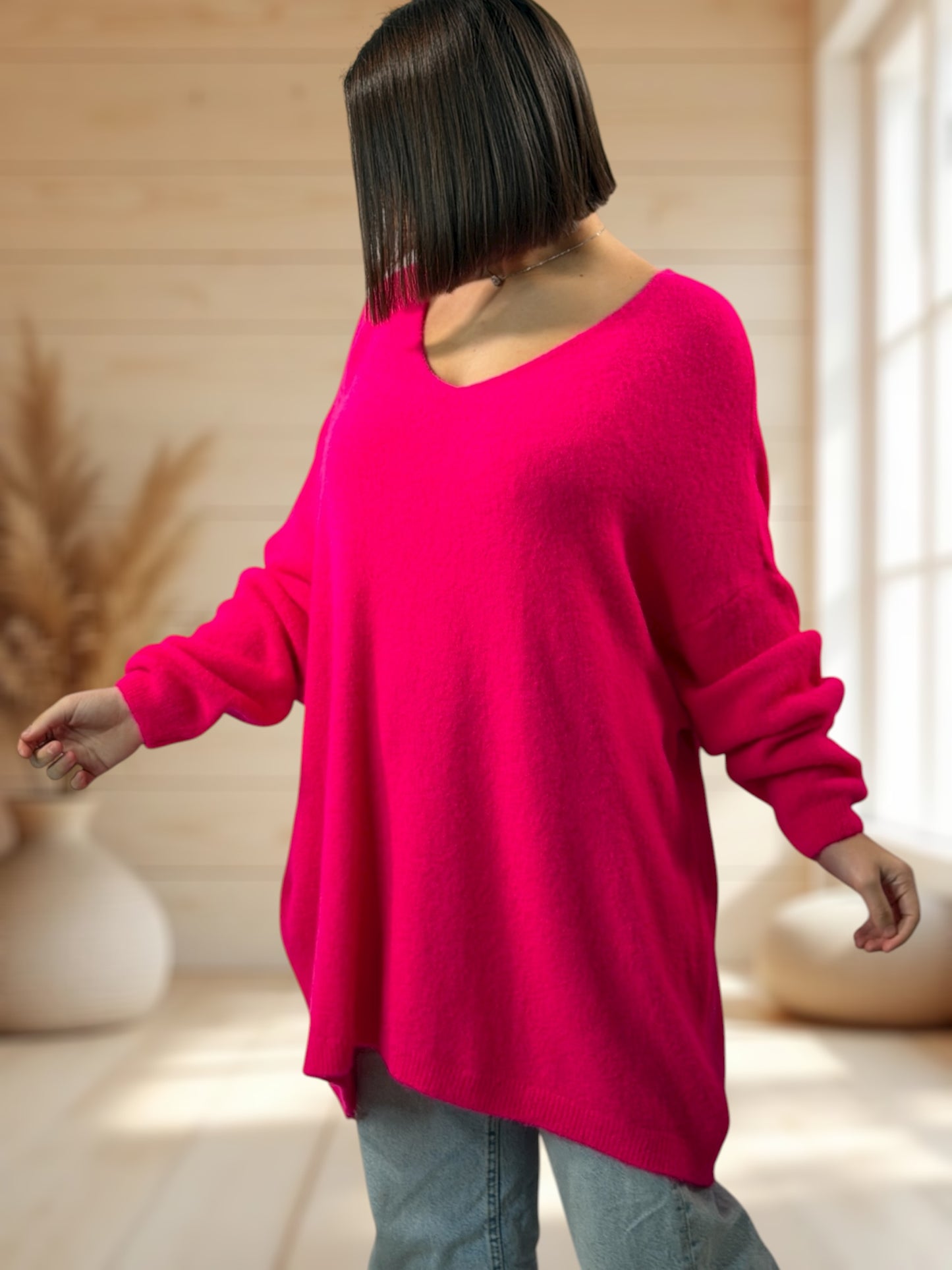 ANGELICA - PULL OVERSIZE FUCHSIA AVEC ALPAGA JUSQU'A LA TAILLE 56