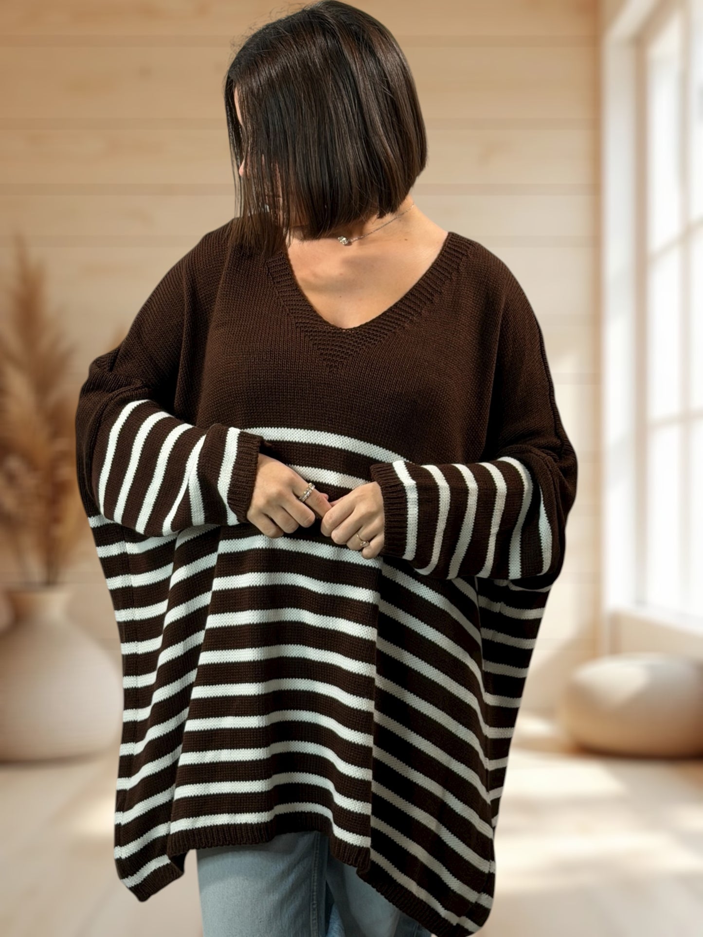 MANU - PULL MARINIERE MARRON JUSQU'A LA TAILLE 56/58