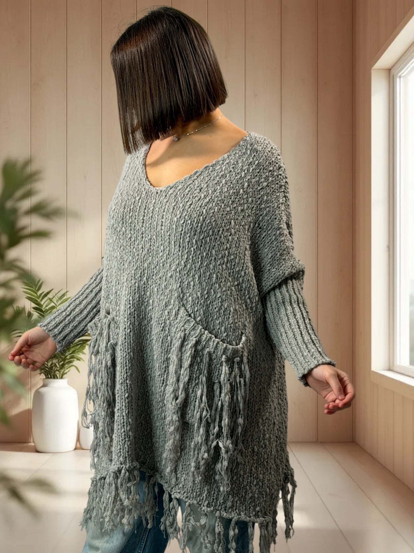 SHEILA - PULL OVERSIZE GRIS JUSQU'A LA TAILLE 56