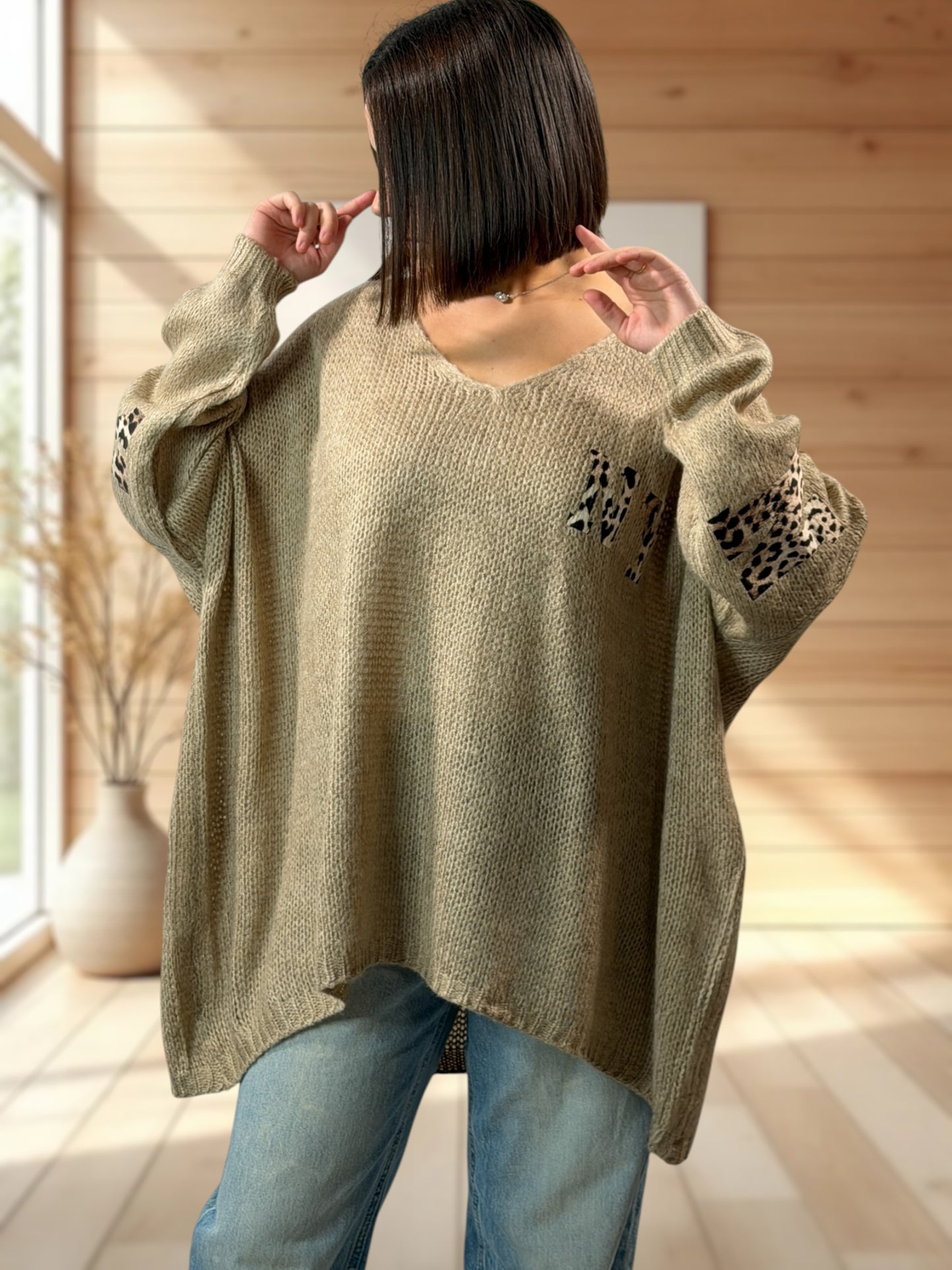 NEW YORK - PULL OVERSIZE BEIGE JUSQU'A LA TAILLE 56
