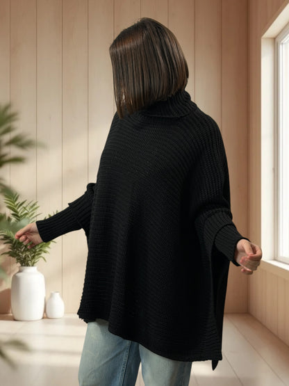 HELLO - PULL PONCHO NOIR OVERSIZE JUSQU'A LA TAILLE 56/58