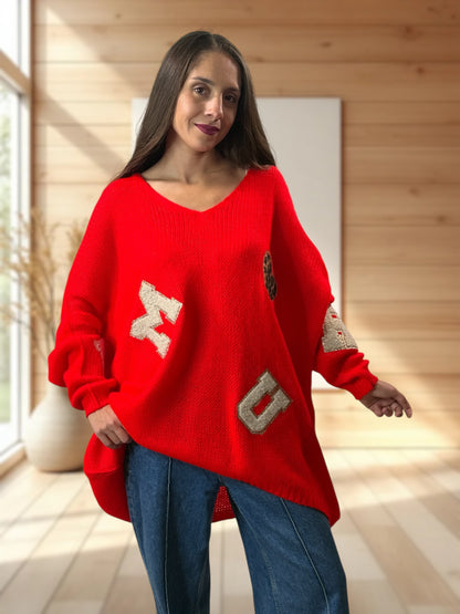 JAMES - PULL OVERSIZE ROUGE JUSQU'A LA TAILLE 56