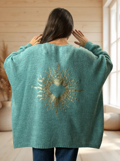 RICKOU - PULL OVERSIZE LAGON MOTIF SOLEIL JUSQU'A LA TAILLE 56