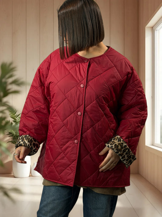 DEBORAH - DOUDOUNE BORDEAUX INTERIEUR LEOPARD TAILLE 44 A 50