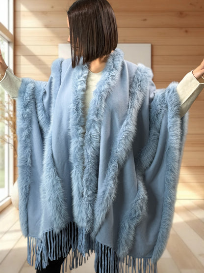 ERIKA - CAPE BLEUE FAUSSE FOURRURE