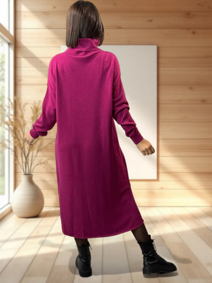 LEONIE - ROBE EN MAILLE CYCLAMEN OVERSIZE JUSQU'A LA TAILLE 48/50