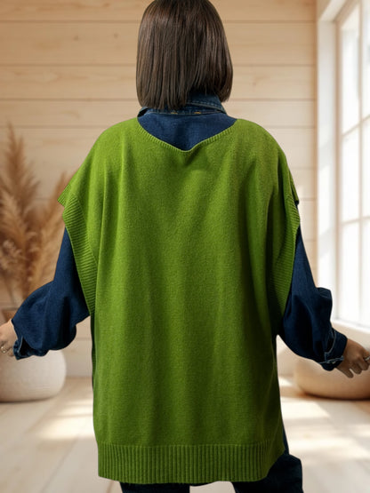 AURELIE - PULL VERT ANIS SANS MANCHES JUSQU'A LA TAILLE 52