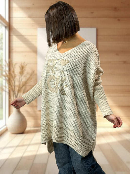 OLIVIA - PULL OVERSIZE BEIGE JUSQU'A LA TAILLE 56/58