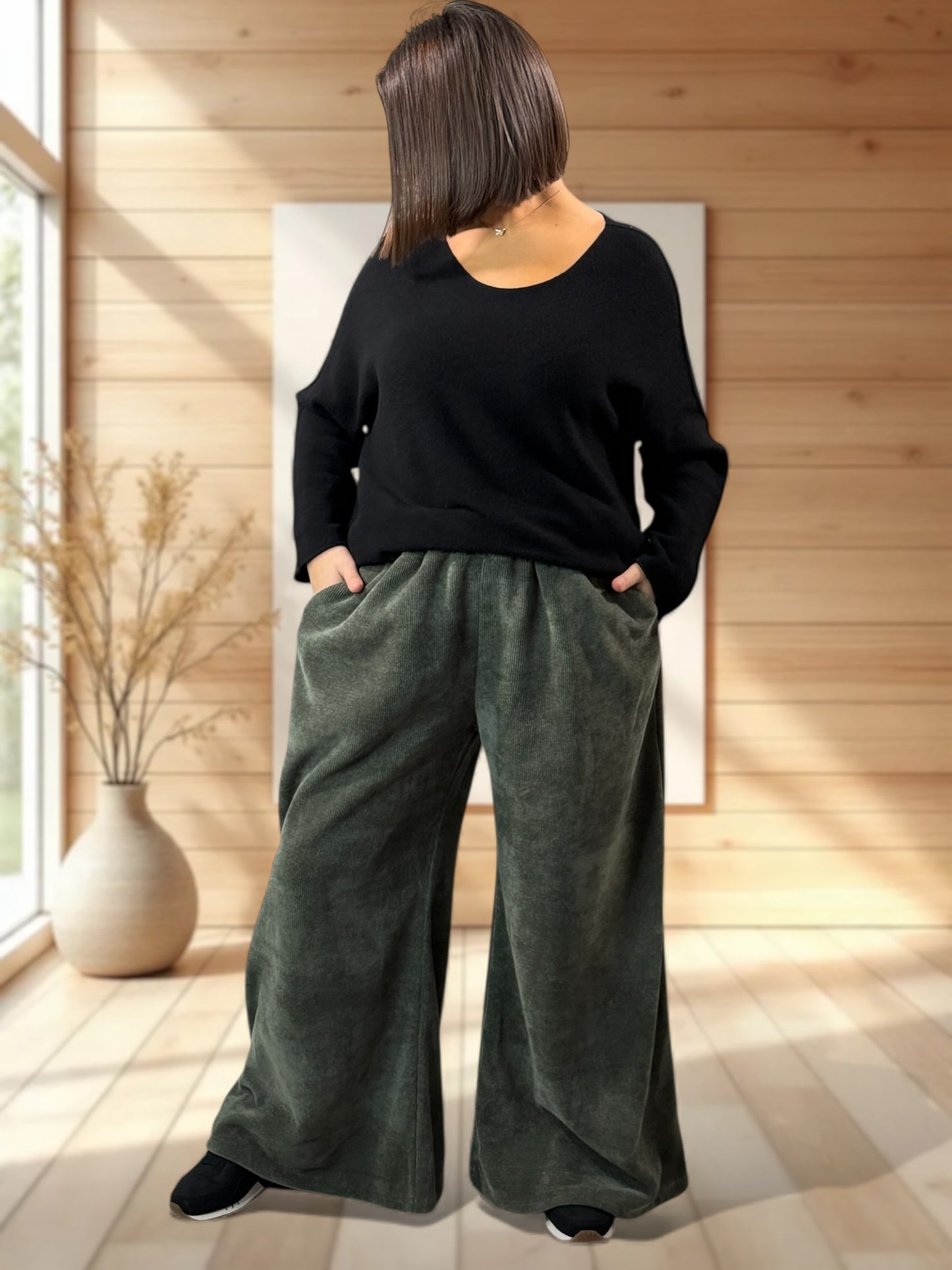 MARVIN - PANTALON EN VELOURS KAKI TAILLE 46 A 54