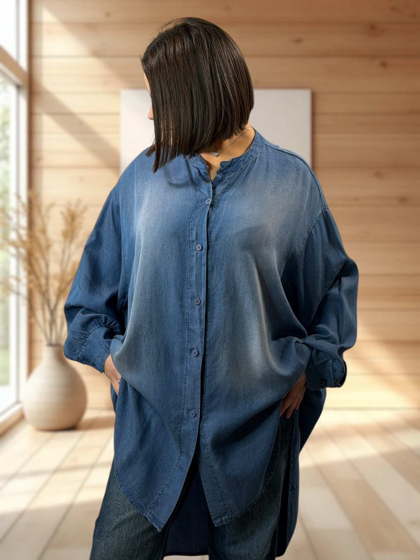 OCEANE - CHEMISE OVERSIZE JEAN TENCELL JUSQU'A LA TAILLE 56/58