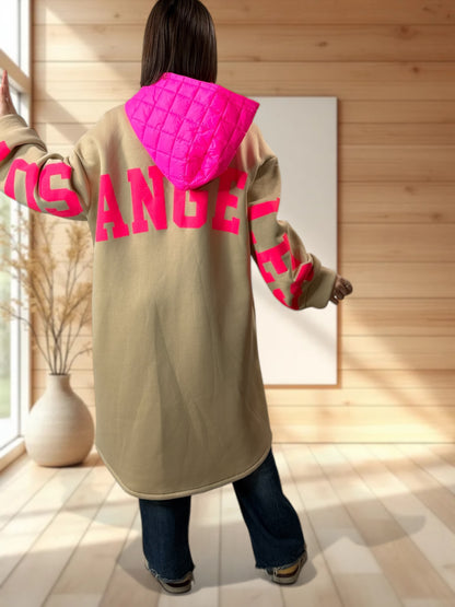 LOS ANGELES - MANTEAU OVERSIZE BEIGE A CAPUCHE JUSQU'A LA TAILLE 52