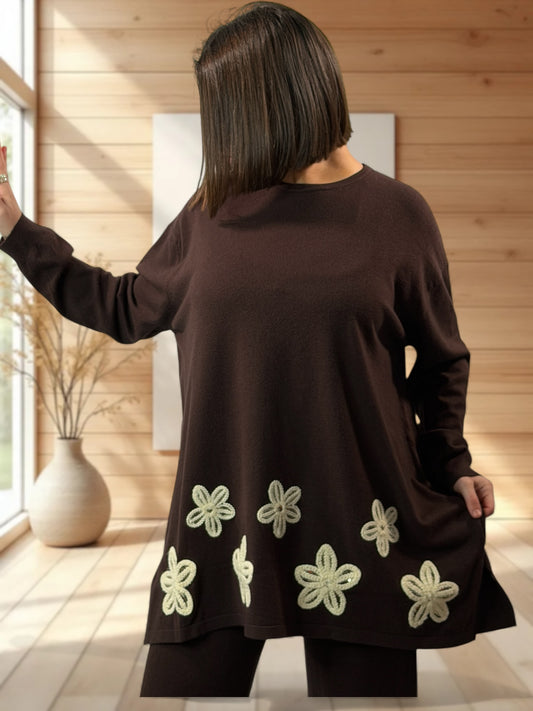 CLEMENTINE - ENSEMBLE EN MAILLE MARRON JUSQU'A LA TAILLE 50