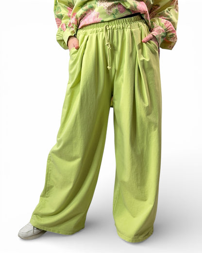 DONATA - PANTALON AMPLE EN COTON VERT TAILLE 46 A 52