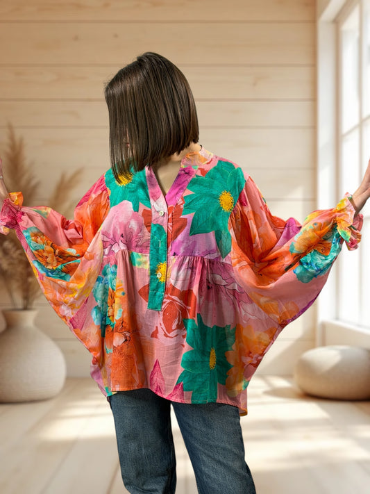 EDITH  - BLOUSE A FLEUR JUSQU'A LA TAILLE 50/52