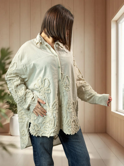 CAROLA - CHEMISE OVERSIZE BEIGE JUSQU'A LA TAILLE 50/52