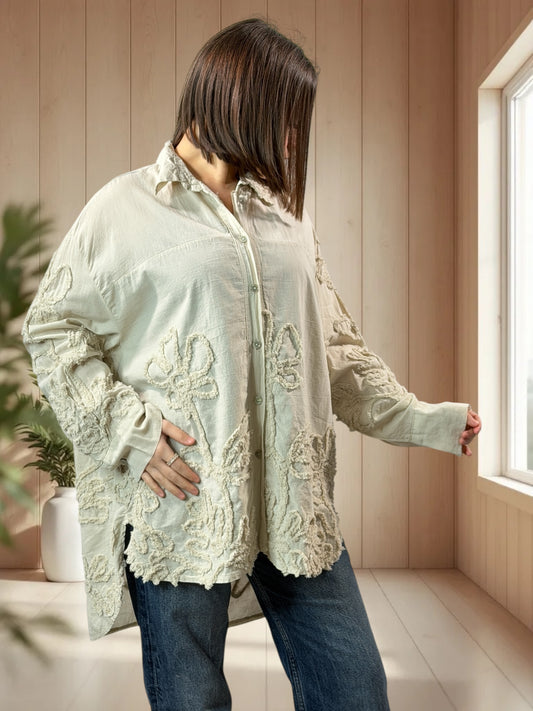 CAROLA - CHEMISE OVERSIZE BEIGE JUSQU'A LA TAILLE 50/52