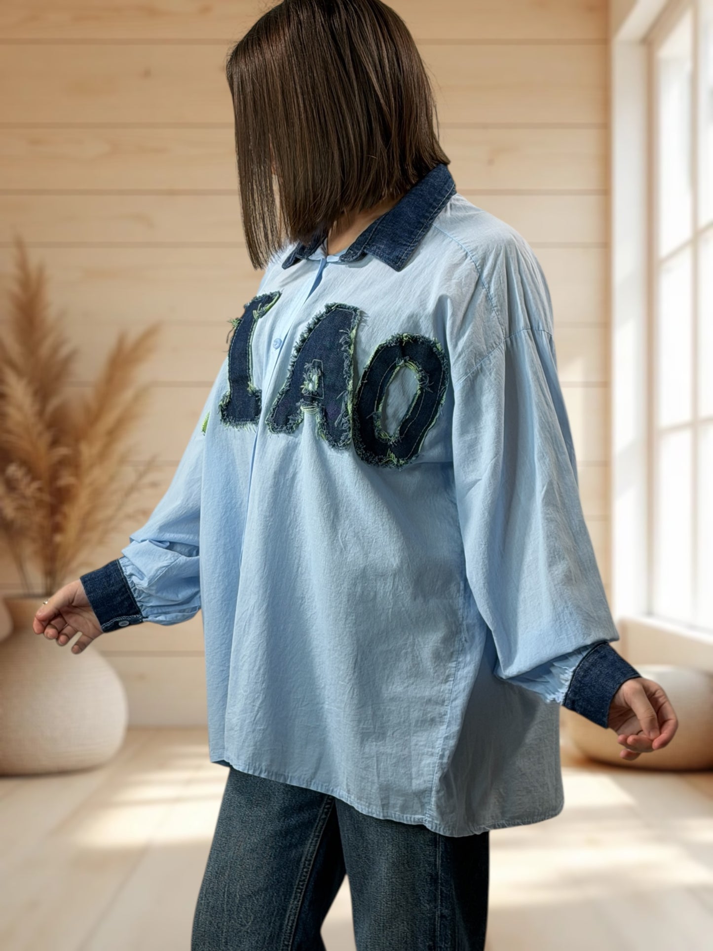 ERIKA - CHEMISE OVERSIZE BLEUE JUSQU'A LA TAILLE 54