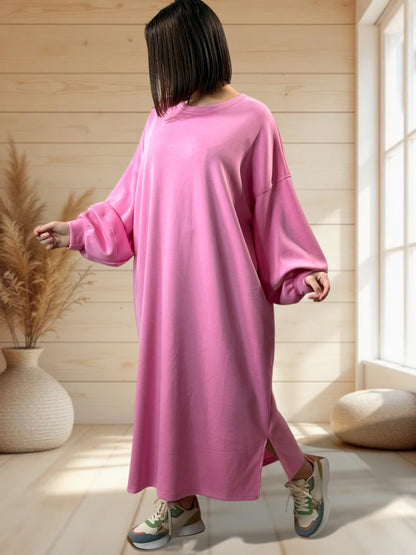 MAROUSSIA - ROBE OVERSIZE EN SWEAT ROSE JUSQU'A LA TAILLE 54/56